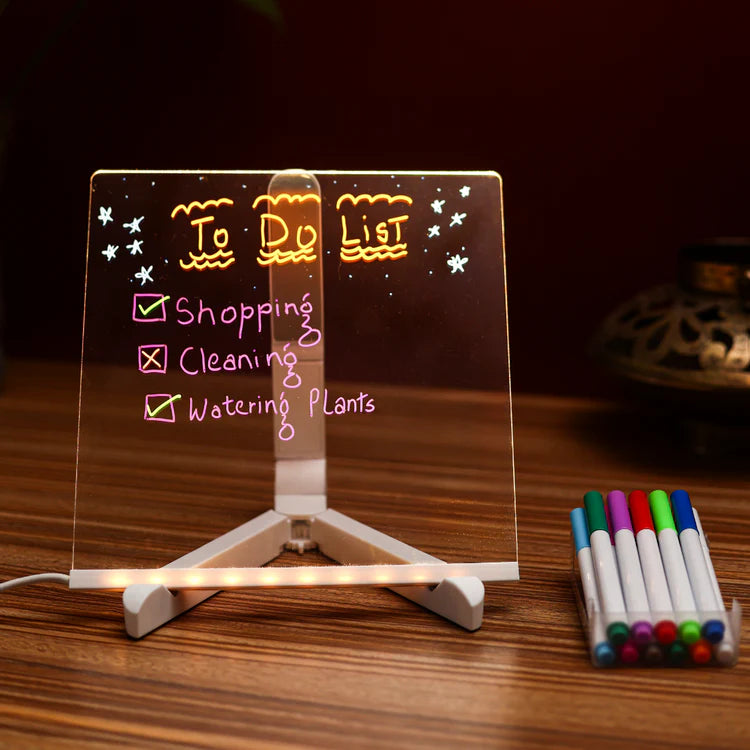 3D Acrylic Writing Board with 12 Pen & Light, LED Rewritable Acrylic Message board