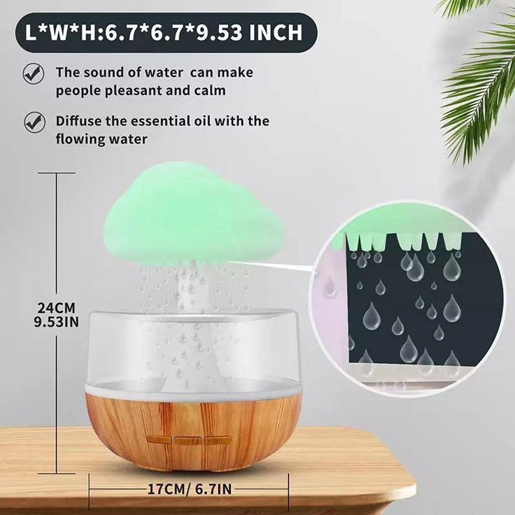 Rain Cloud Humidifier Water Drip, Mushroom Humidifier Rain Sounds Diffuser Lamp