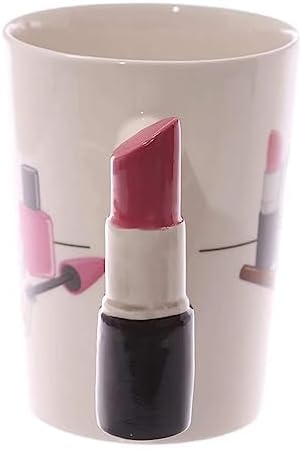 Lipstick Shape Unique 3D Handle Printed Ceramic Mug for Tea, Coffee and More Home Party, Office Coffee time  Birthday Gift For Girls, Your Women, Your WIfe, Your Girlfriend, Makeup Lover Persons etc.