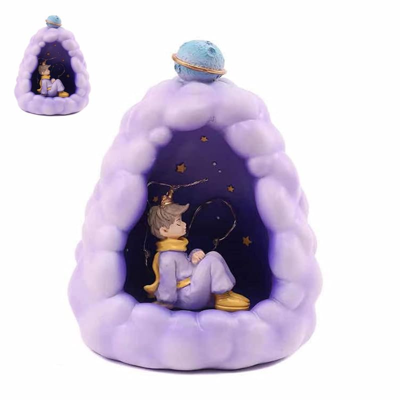 Stellar LED Night Lamp Resin Night Light Boy Statue for Kids Battery Powered Night Light Cute Bedside Lamp Resin Night Light Rechargeable Table Lamp for Kids Bedroom, Home decor, Office, Showcase  (Purple)