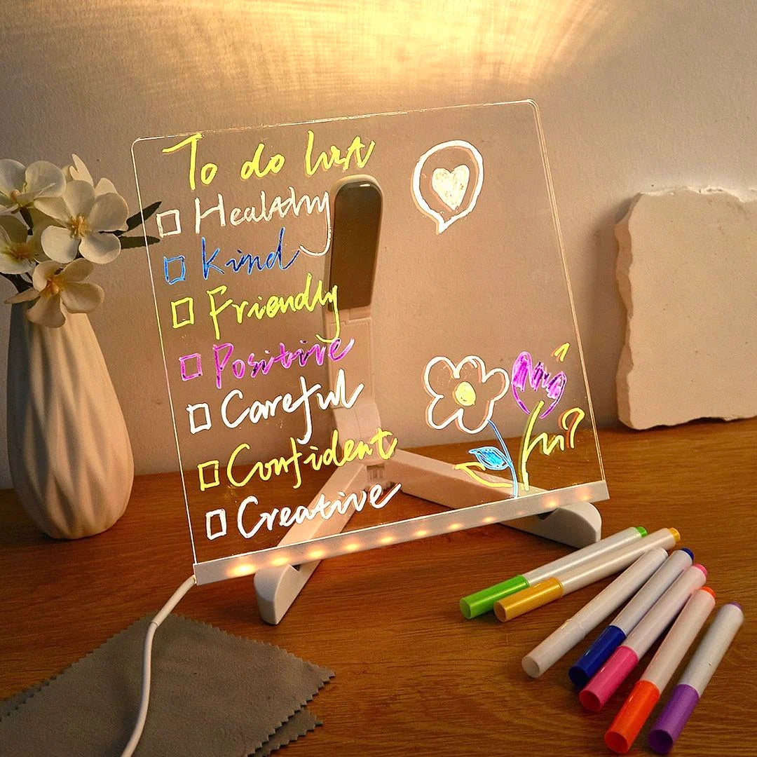 3D Acrylic Writing Board with 12 Pen & Light, LED Rewritable Acrylic Message board