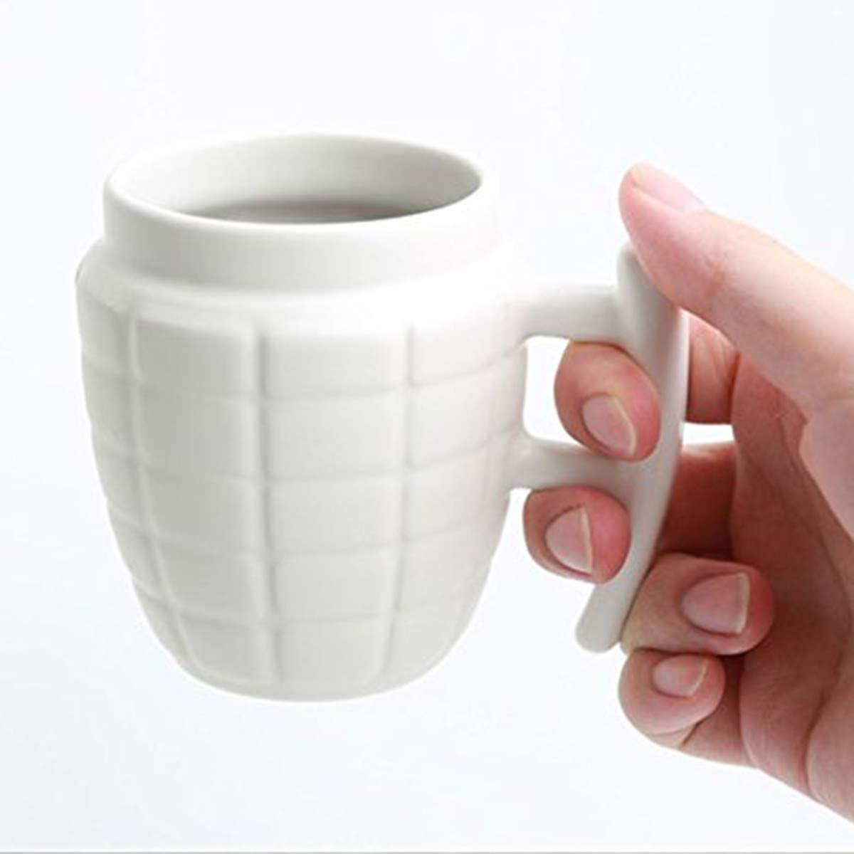 3D Ceramic Army Style Grenade Mug with Lid Coffee Tea Mug - 1 Piece, White, 280ml