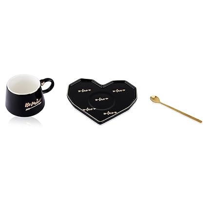 Be Mine Printed Ceramic Coffee Mug with Heart Shape Saucer & Spoon, Gift for Girls, Boys, Women, Man, Couple and others.