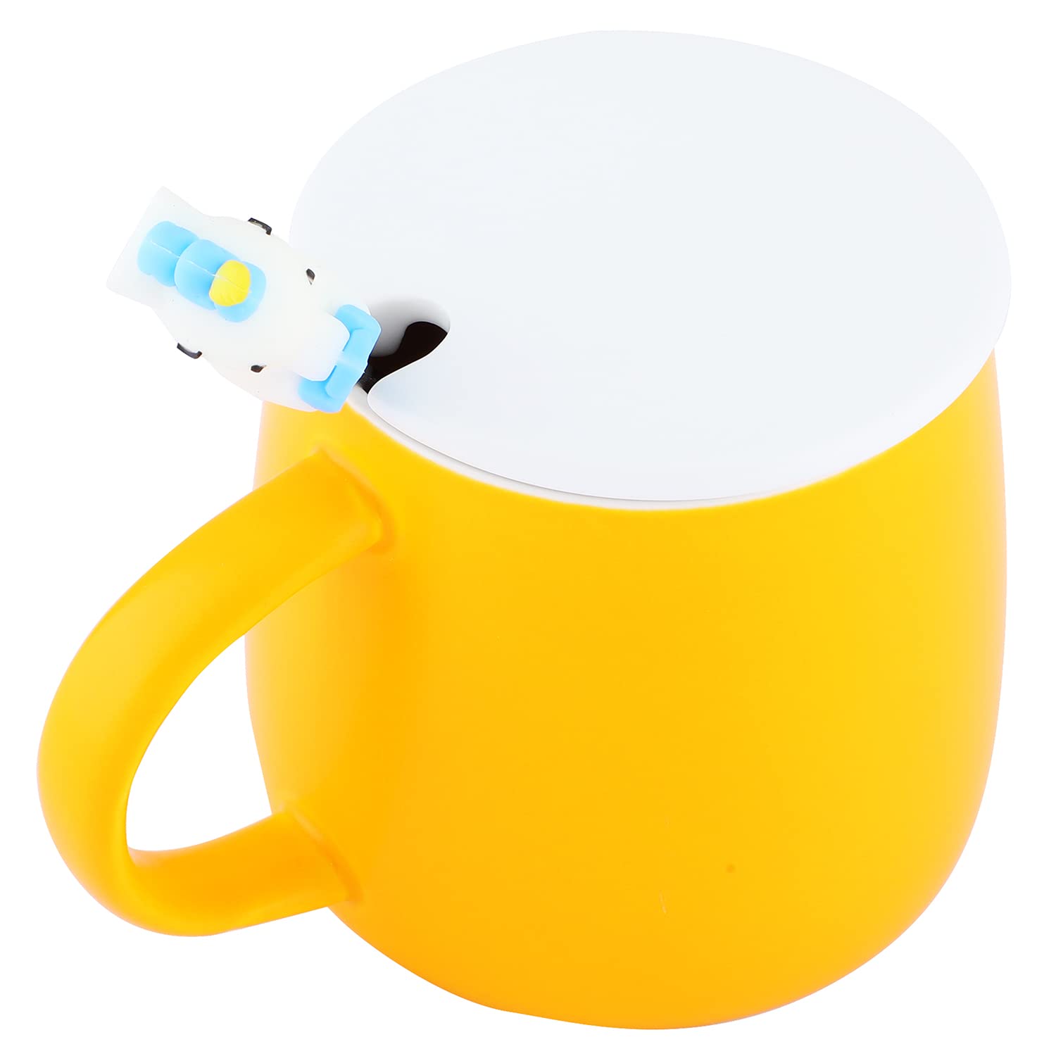 Unicorn Ceramic Mug with lid & Unicorn Spoon Coffee Tea Mug (Yellow)