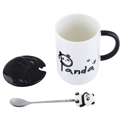 Cute Panda Ceramic Coffee Mug with 3D Panda Lid and Spoon, Cute Cups Novelty Coffee Tea Milk Christmas Mug for Women Girls Boys.