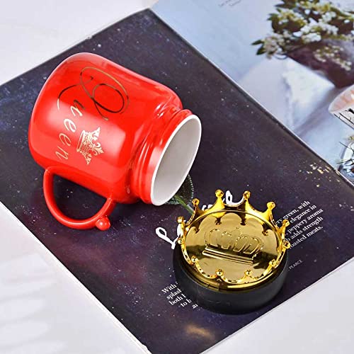 King & Queen Crown Lid Couples Coffee Mug With Phone Holder Ceramic Material Coffee Tea Mug Black & Red (400 ml) Gifts for Couples, Birthday Gifts For Your partner.