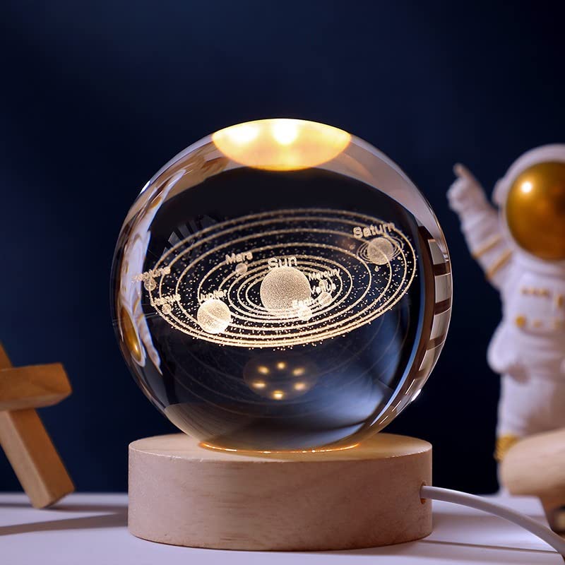 3D Crystal Ball Nightlight Decolamp Solar System Model Decor Science Astronomy Universe Cool Desk Present Space Gifts Decor,