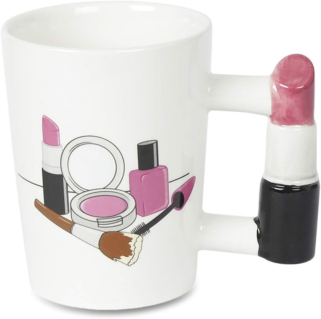 Lipstick Shape Unique 3D Handle Printed Ceramic Mug for Tea, Coffee and More Home Party, Office Coffee time  Birthday Gift For Girls, Your Women, Your WIfe, Your Girlfriend, Makeup Lover Persons etc.