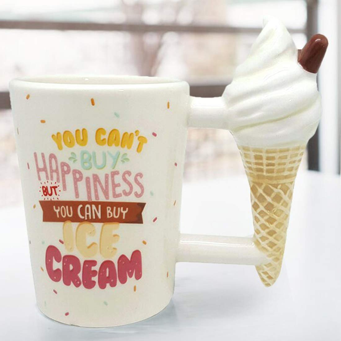 3D Ceramic Valentine Gift Item Ice Cream Cone Vanilla Softy Mug Tea Coffee Mug 350 ml