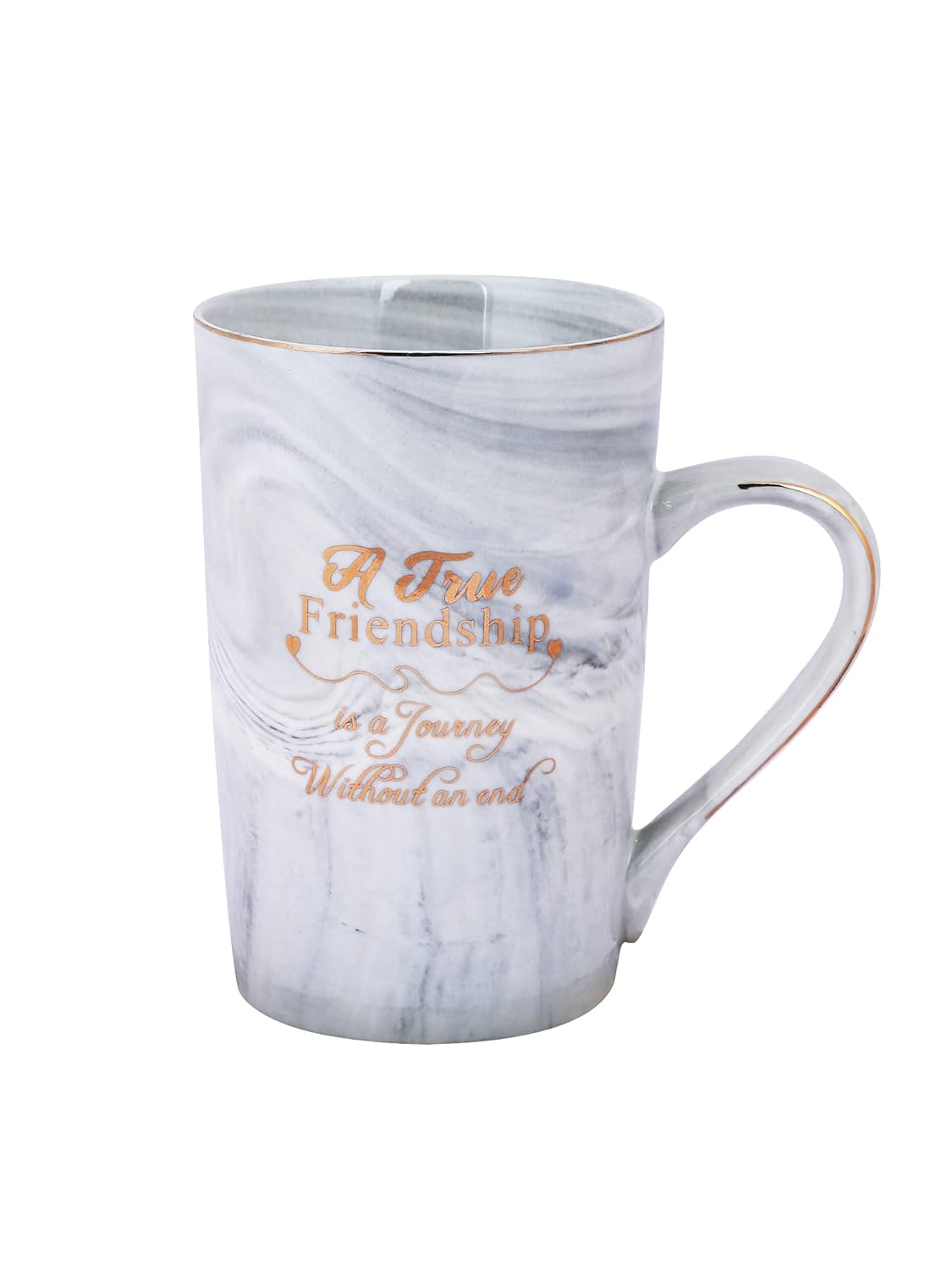 True Friendship is a Journey Without an End- Grey Marble Coffee Mug, Mugs for Coffee, Coffee Mug with Lid, Birthday Gift, Ceramic Mug, Gift for Best Friend, Single Coffee Mug with Lid, Spoon & Gift Box