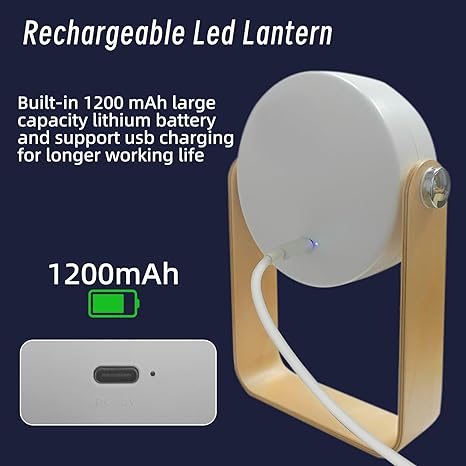 4-in-1 Foldable Table Lamp, USB Rechargeable LED Light, Wooden Handle Portable Lantern Light and Flashlight, Touch Control Dimmable 3 Level Brightness Night Light for Bedroom, Living Room, Outdoor, Office, Camping.