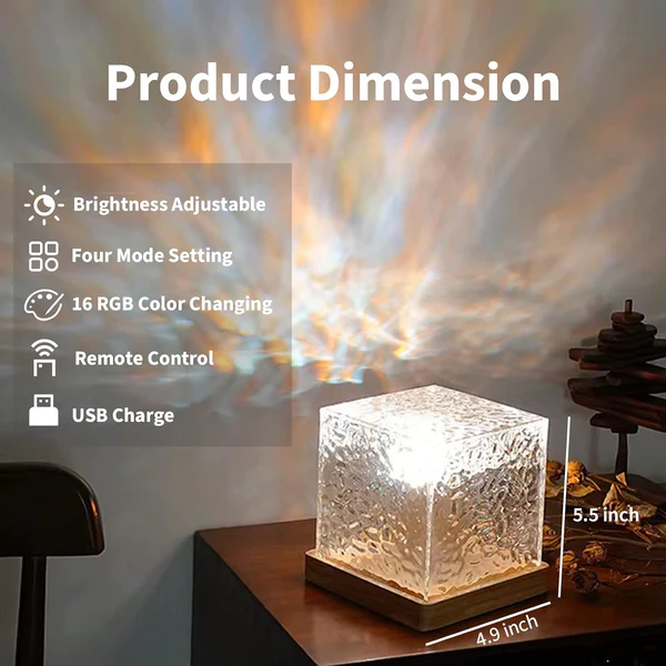 Dynamic Rotating Water Ripple Color Changing Crystal Lamp with Remote