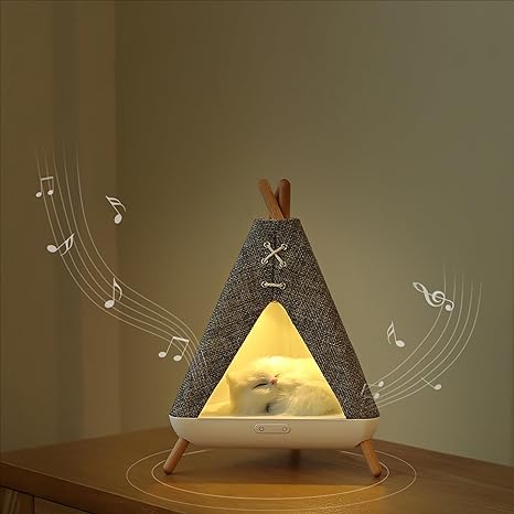 Cute Cat House in Tent Shape Lamp Night Light with Wireless Bluetooth Speaker for Bedroom, Home,  office, Party, Room décor,  Valentine,  Birthday Gifts etc.