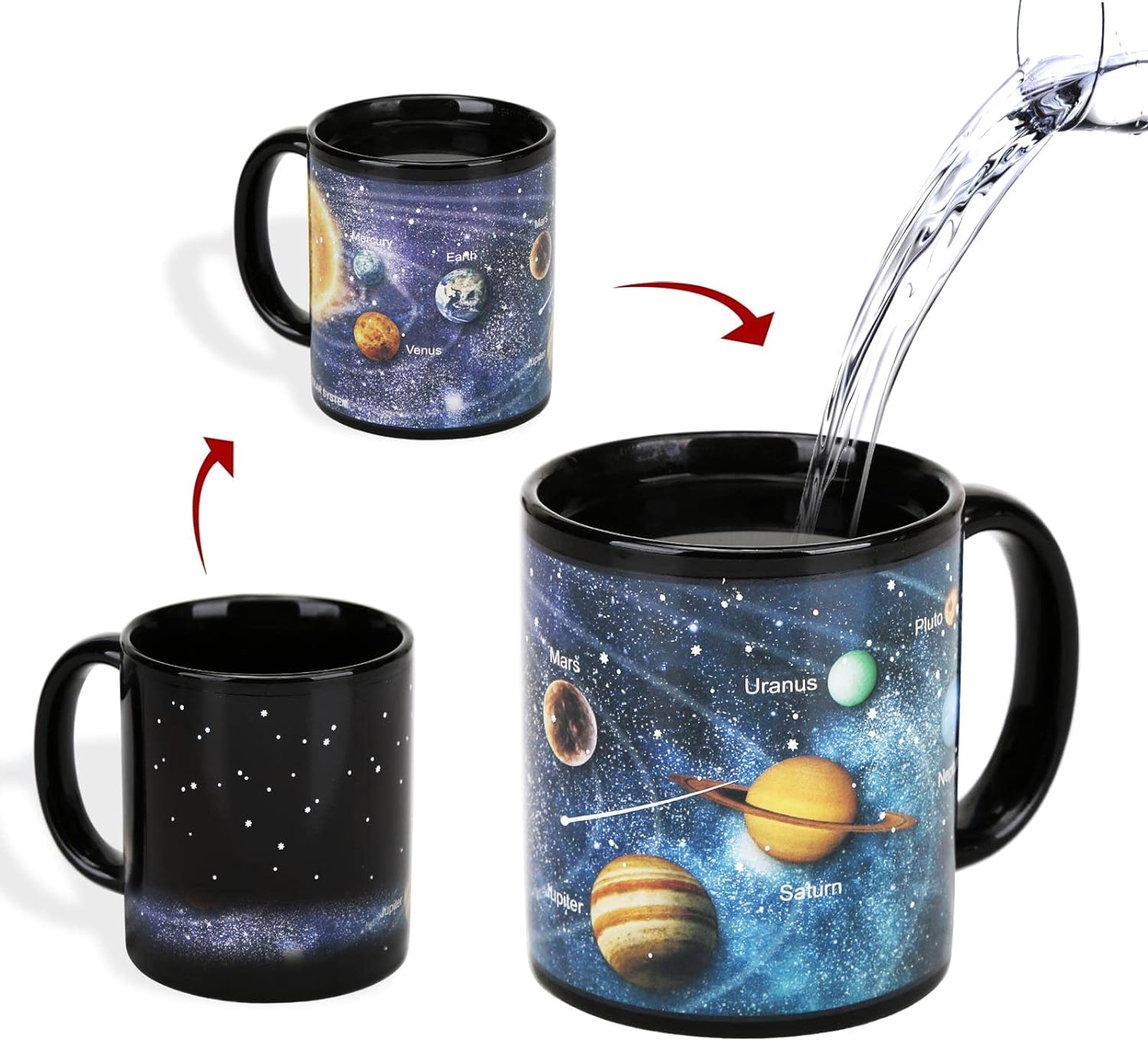 Colour Changing Coffee Mugs, Ceramic Heated Novelty Coffee Cup of Solar System, Space Gifts, Funny Mugs for Men & Boys, Friends and Planet  Lover.