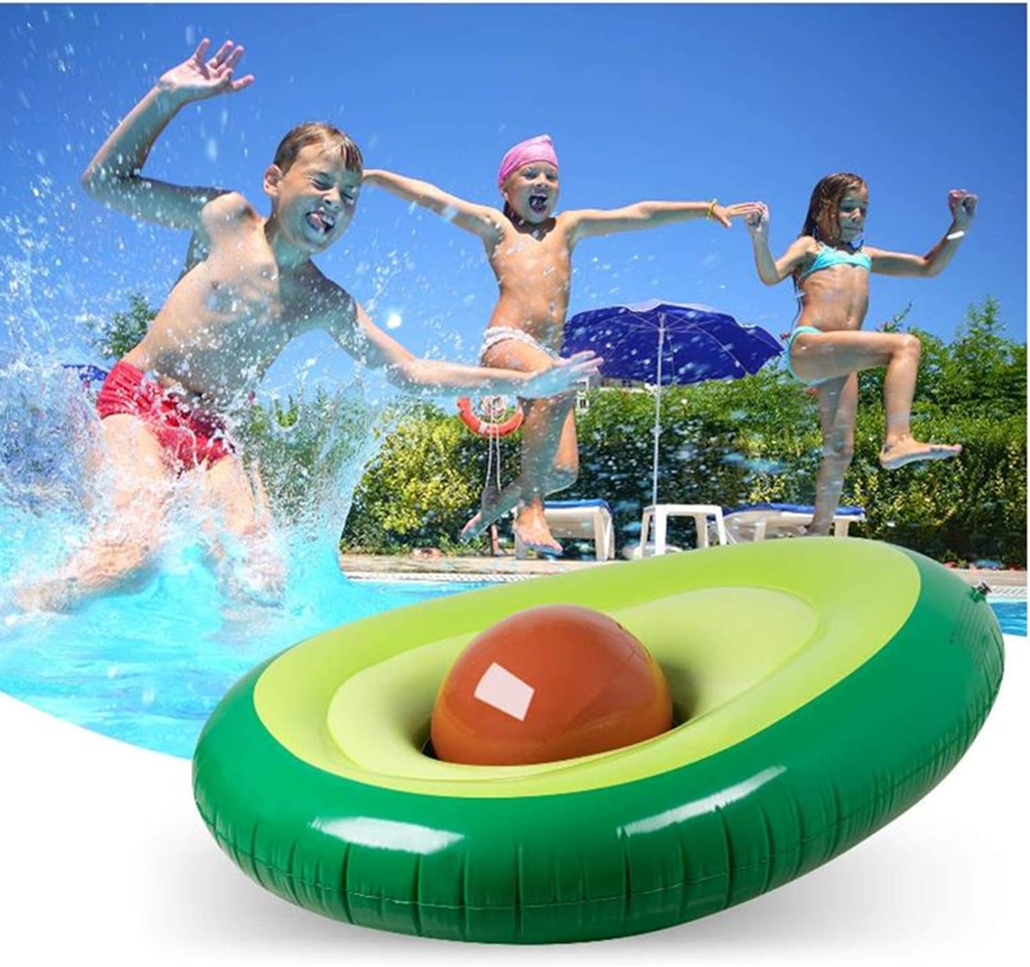 Swimming Pool Giant Floatie with Ball Inflatable Pool Float Avocado Design Water Large Blow-up Summer Beach Floaty Party Toys Lounge Raft for Summers.