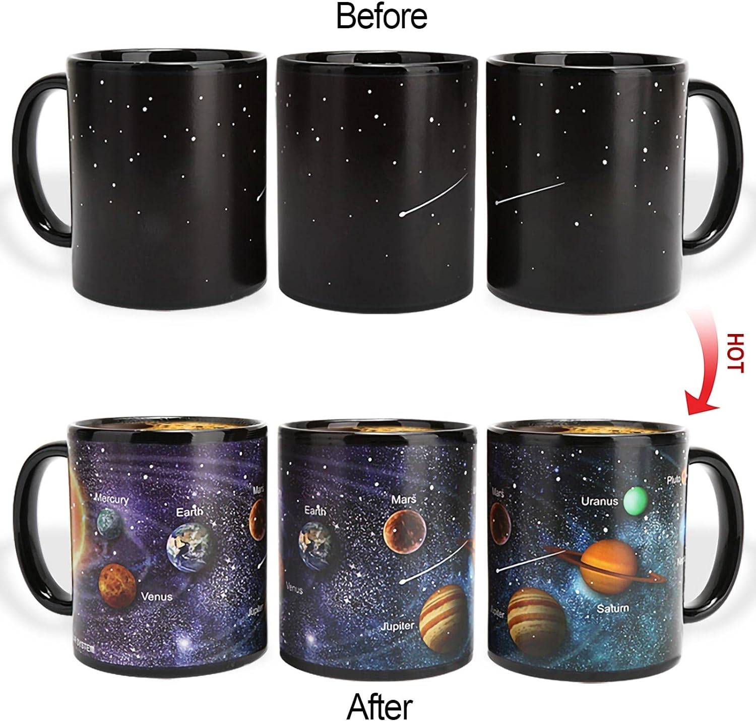 Colour Changing Coffee Mugs, Ceramic Heated Novelty Coffee Cup of Solar System, Space Gifts, Funny Mugs for Men & Boys, Friends and Planet  Lover.