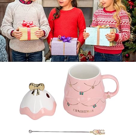 Christmas Coffee Bow Mug, Christmas Tree Ceramic Coffee Mugs 500ml Large Capacity Mug, Cute Cups with Lid and Spoon for Christmas, Gift for Coffee & Tea lovers.