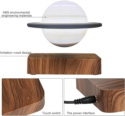 Magnetic Levitation Saturn Lamp Night Light LED 3D Printing Floating Lamp 360° Rotating Lamp Global Desk Lamp for Living Room Bedroom Decor