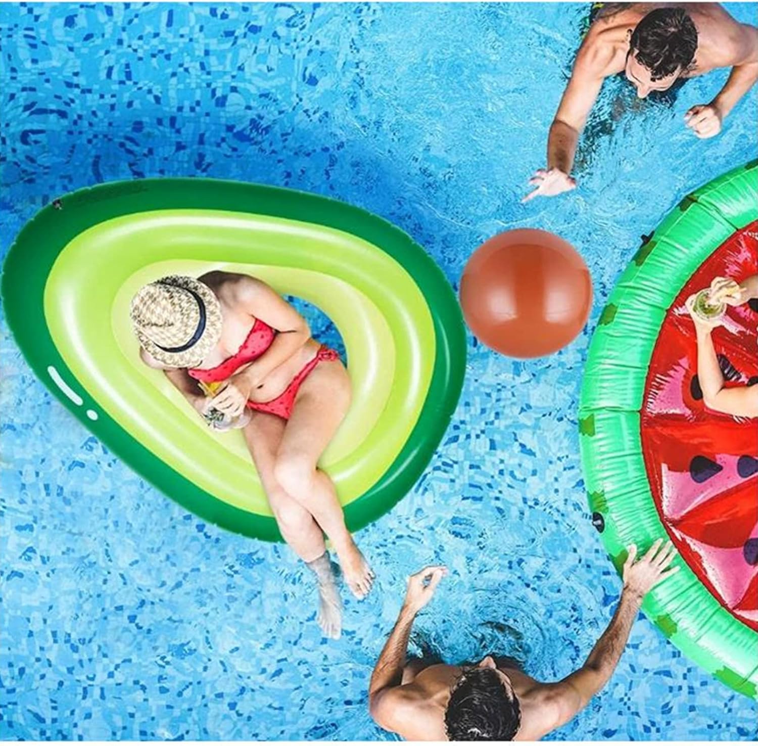 Swimming Pool Giant Floatie with Ball Inflatable Pool Float Avocado Design Water Large Blow-up Summer Beach Floaty Party Toys Lounge Raft for Summers.