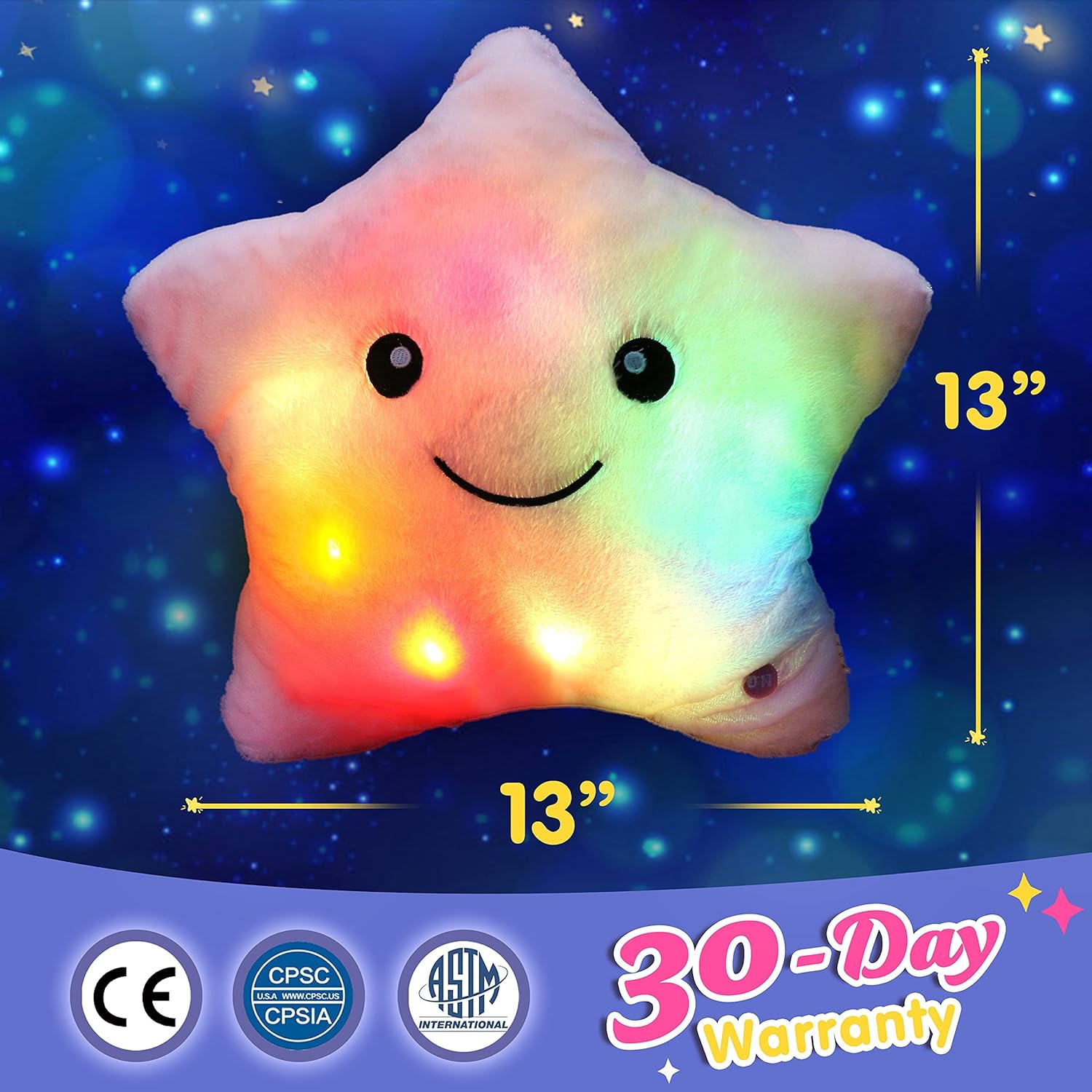 Twinkle Star Glowing LED Night Light Plush Pillows Stuffed Toys (Available in Blue, Pink, Purple, Yellow, White)