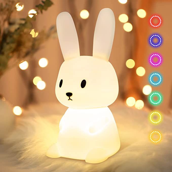 Cute Silicone Bunny Night Light For Kids, Cute Animal Night Lamp For Nursery, Squishy Silicone Bunny Touch Lights, Portable With USB Rechargeable, Gifts For Baby Girls And Boys Led, White (BUNNY LAMP)