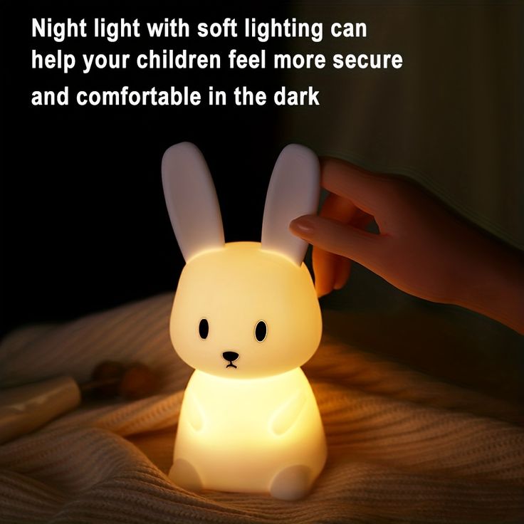 Cute Silicone Bunny Night Light For Kids, Cute Animal Night Lamp For Nursery, Squishy Silicone Bunny Touch Lights, Portable With USB Rechargeable, Gifts For Baby Girls And Boys Led, White (BUNNY LAMP)