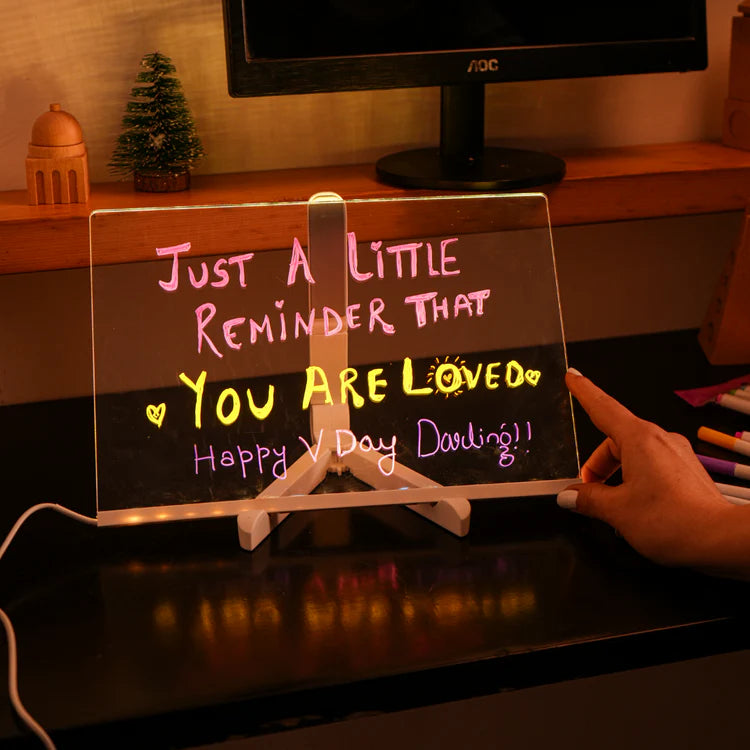 3D Acrylic Writing Board with 12 Pen & Light, LED Rewritable Acrylic Message board