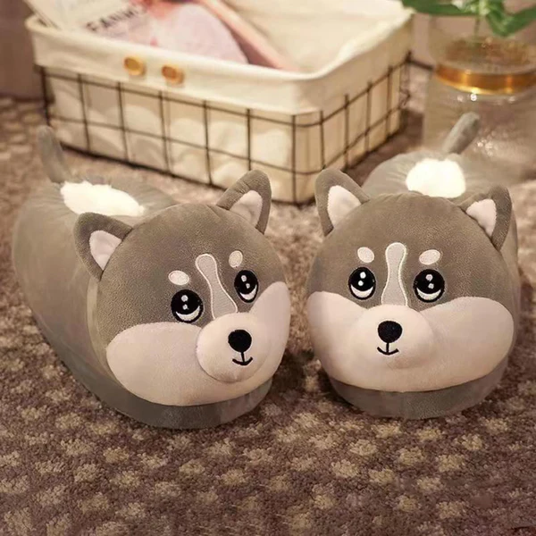 Husky Slippers Plush Lining Non Slip Winter House Slippers (Universal Size)