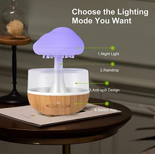 Rain Cloud Humidifier Water Drip, Mushroom Humidifier Rain Sounds Diffuser Lamp