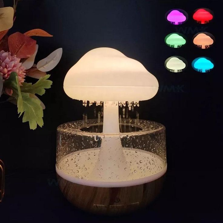 Rain Cloud Humidifier Water Drip, Mushroom Humidifier Rain Sounds Diffuser Lamp