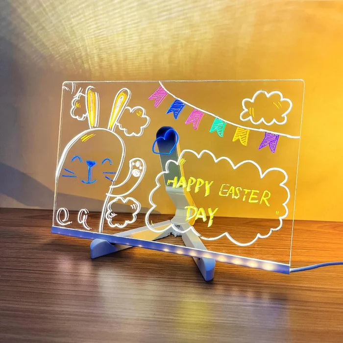 3D Acrylic Writing Board with 12 Pen & Light, LED Rewritable Acrylic Message board