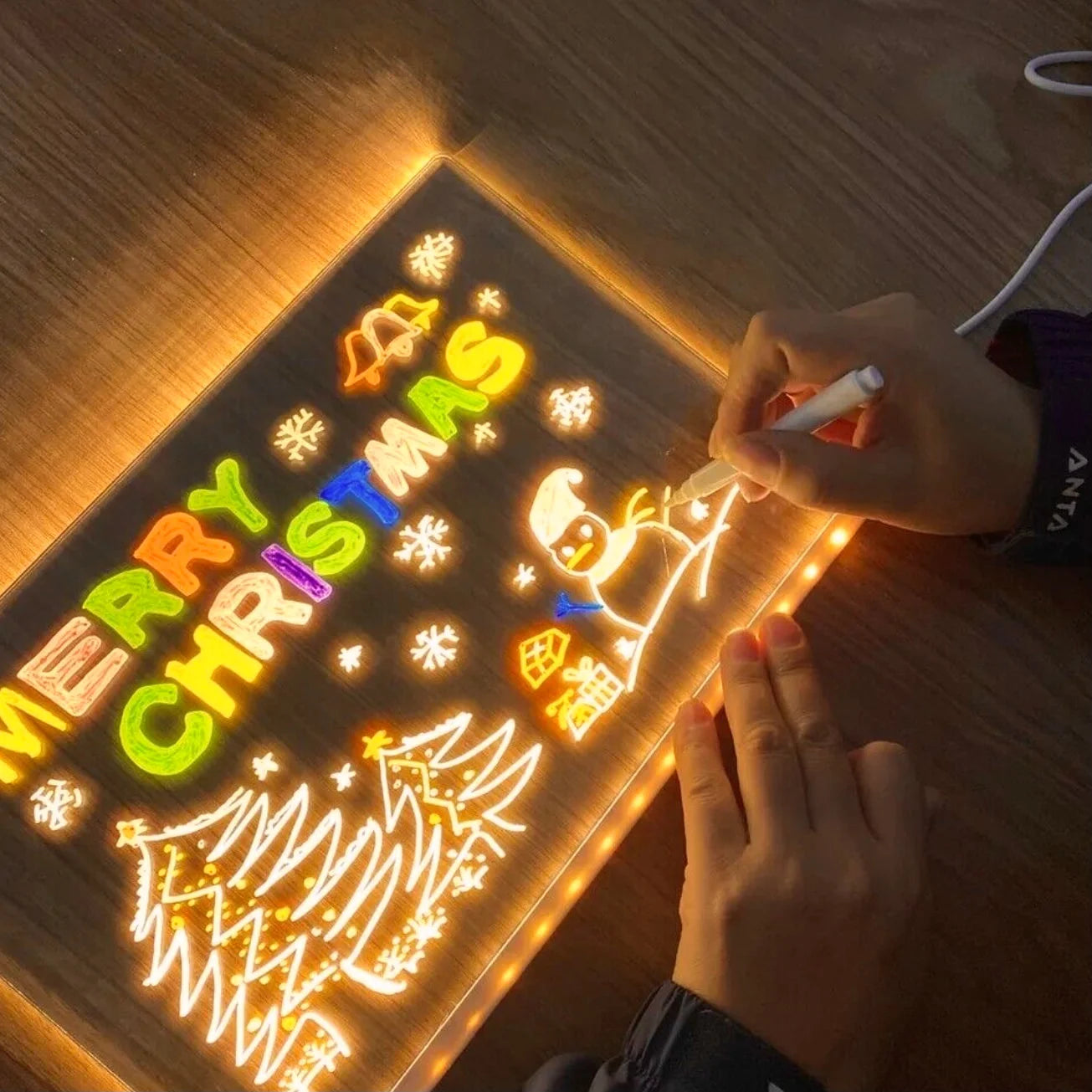 3D Acrylic Writing Board with 12 Pen & Light, LED Rewritable Acrylic Message board